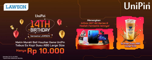UniPin 14th Birthday! Bersama Lawson! Tebus Es Kopi Susu ABG large Size Cuma Rp 10.000!